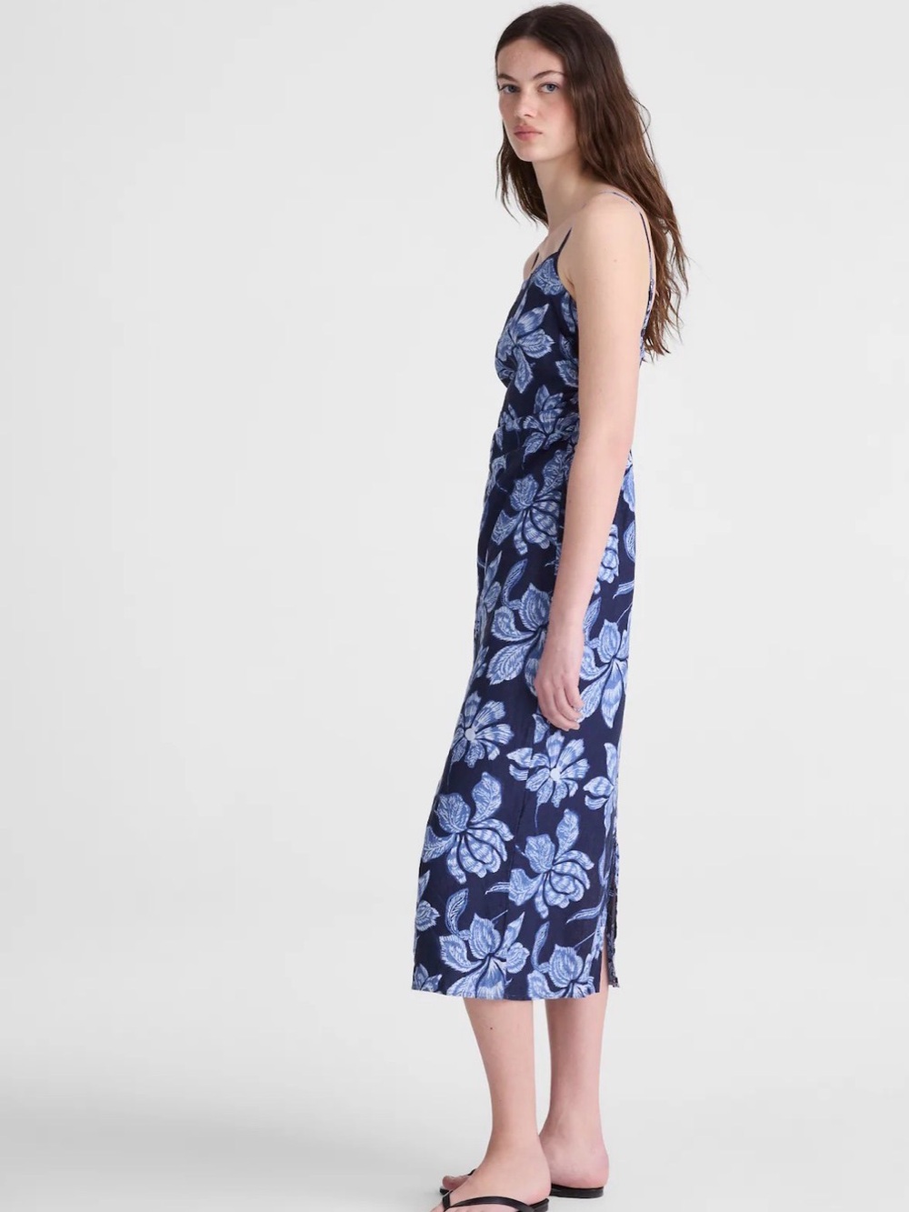 Madewell Navy Blue Floral Square-Neck Midi Dress - Picture 3 of 7